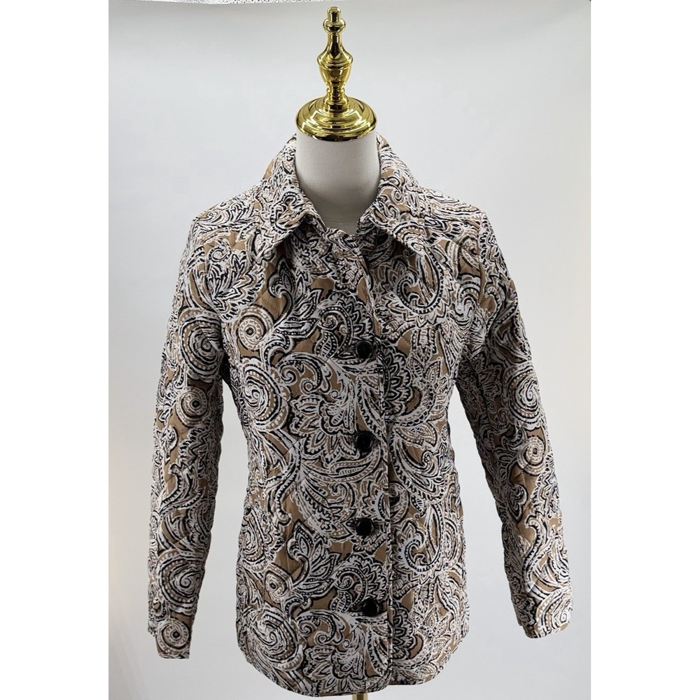 Jones New York Women's Beige Quilted Paisley Button-Front Jacket Petite Small PS